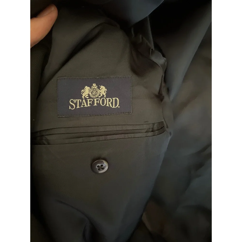 Stafford Men's Blazer 42L Navy Blue Gold Buttons Two Button Sport Coat Jacket